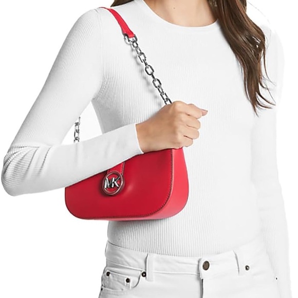 MICHAEL KORS CARMEN SMALL POUCHETTE SHOULDER CHAIN BAG BRIGHT RED - Picture 3 of 9